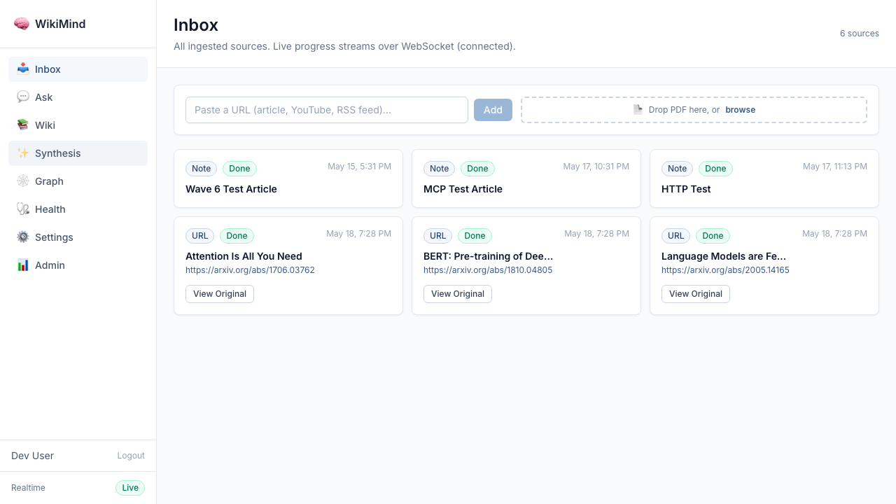 Inbox with arxiv papers